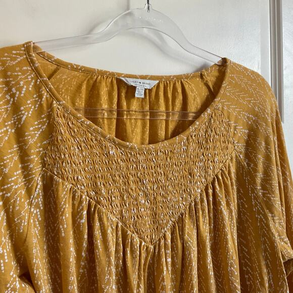 Lucky Brand Mustard Yellow Printed Smocked Detail Long Sleeve Tee - XL - Picture 3 of 7